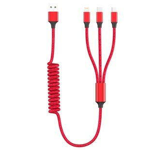 Зарядный провод 3-в-1 TEG Rio, Красный, Lightning + MicroUSB + Type-C, 1,2 м 8013-04 фото